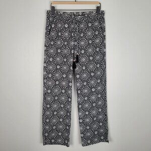 Talbots Cotton Pants Straight Leg Lightweight Pull On Print Black White Size S